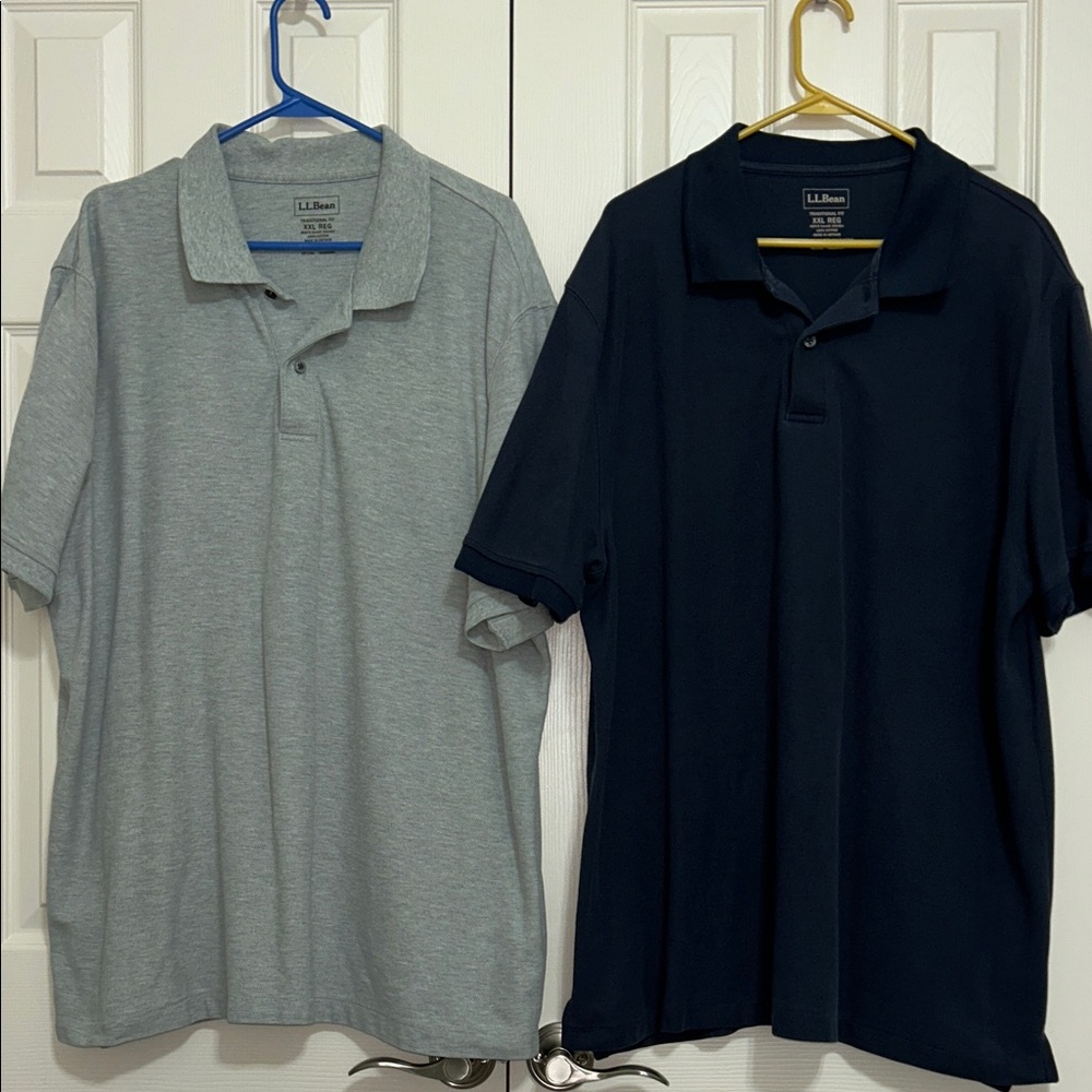 L.L. Bean Men's Polo Shirts - Light Gray and Dark Blue